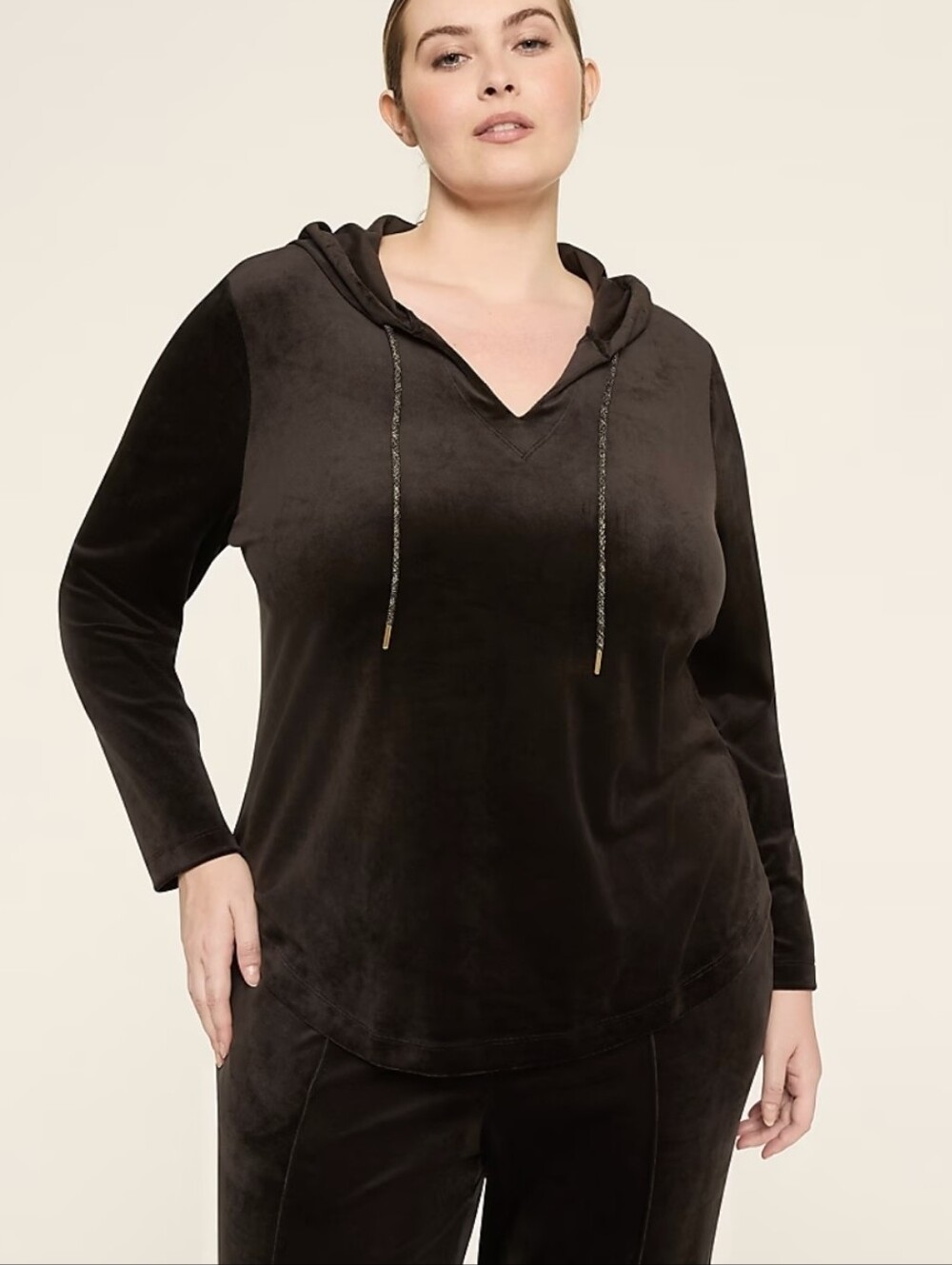 Velvet V-Neck Hoodie Top - Black Livi 22/24